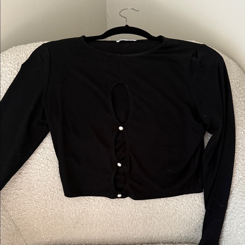 reformation pearl Black Long Sleeve Top